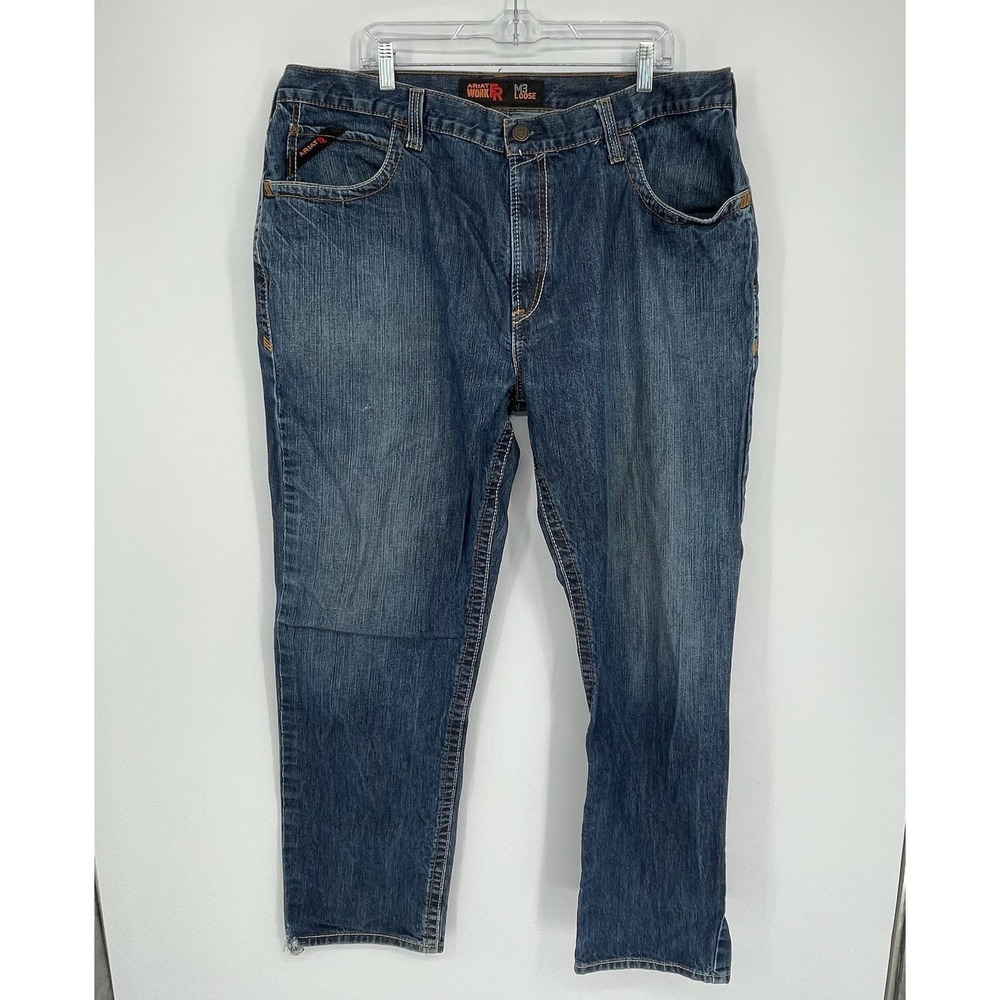 Ariat Men's Blue Flame Resistant M3 Loose Work Utility Denim Jeans Size 42x36
